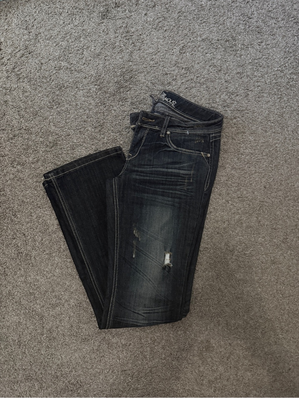 Almost Famous Dark Blue Bootcut Jeans with Distressing